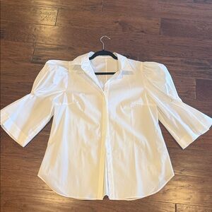 Lela Rose Cream Blouse with Statement Sleeves